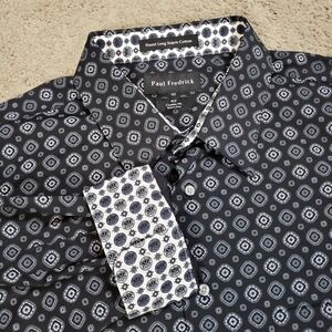 Paul Fredrick Shirt Mens XLT Black Long Sleeve Button Up Geometric Flip Cuff